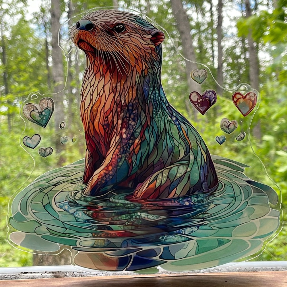 Suncatcher Acrylic Otter Animal Faux Stained Glass Wildlife Decor Hearts New
